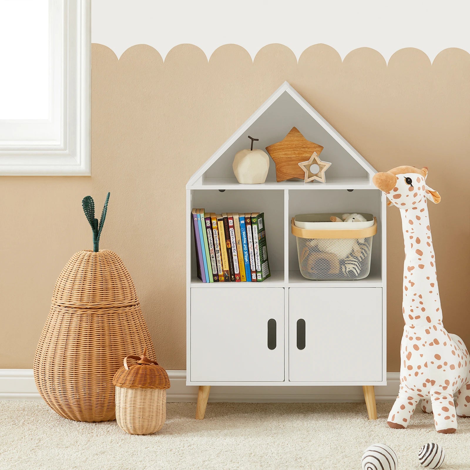 SoBuy KMB58-W children's shelf with house design bookcase for children storage shelf toys shelf furniture