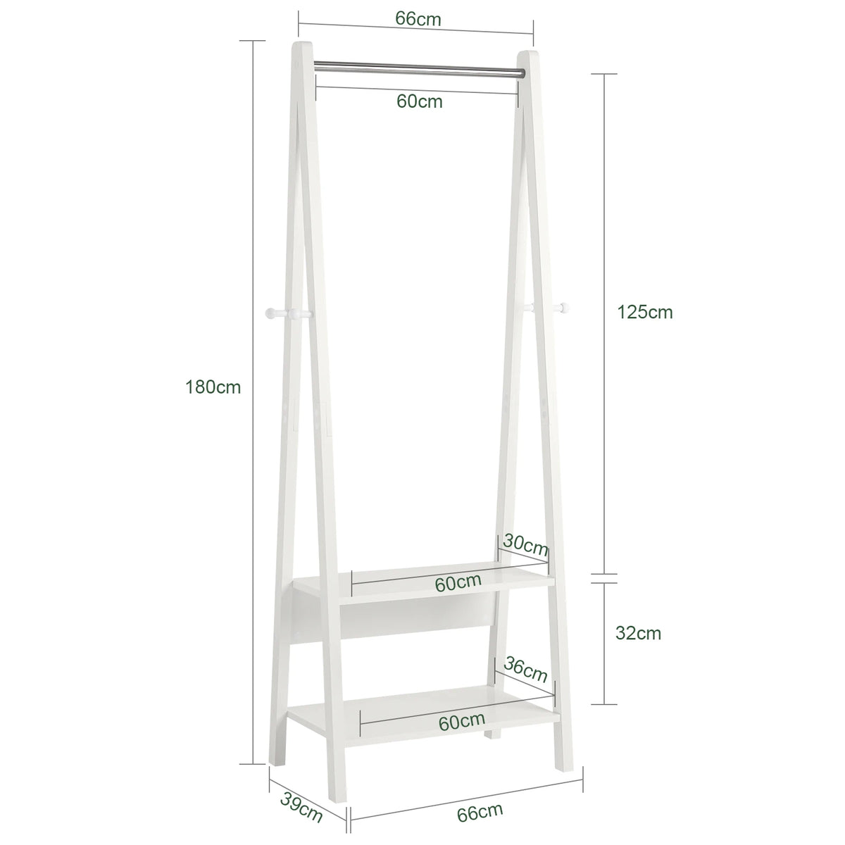 SoBuy FRG59-W dresses stand with 2 shelves, Modern Hanging Bar & Freestanding dresses stand for Bedroom & Hallway White