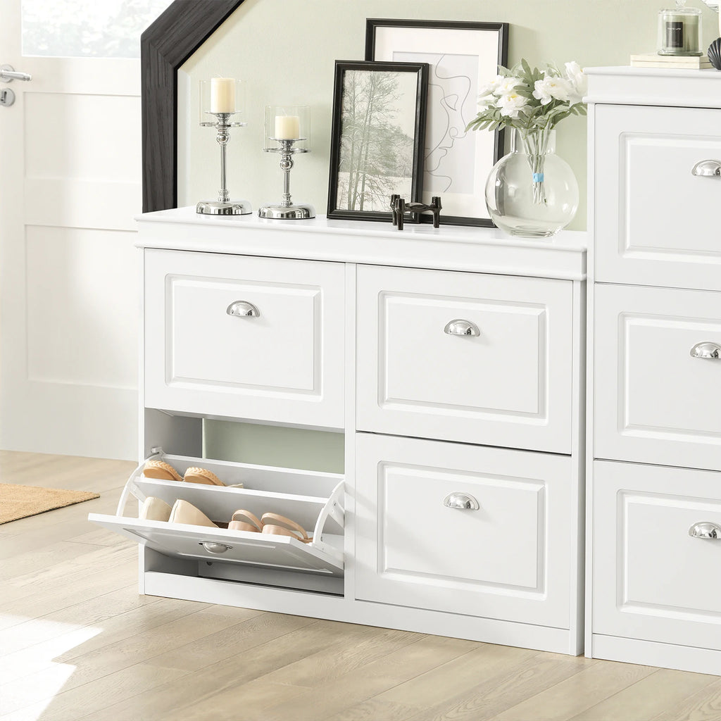 SoBuy FSR79 Shoe Cabinet with 4 flaps, Narrow Shoe Dumpster with 8 shelves, Adjustable shoe rack for hallway, 105x82x24
