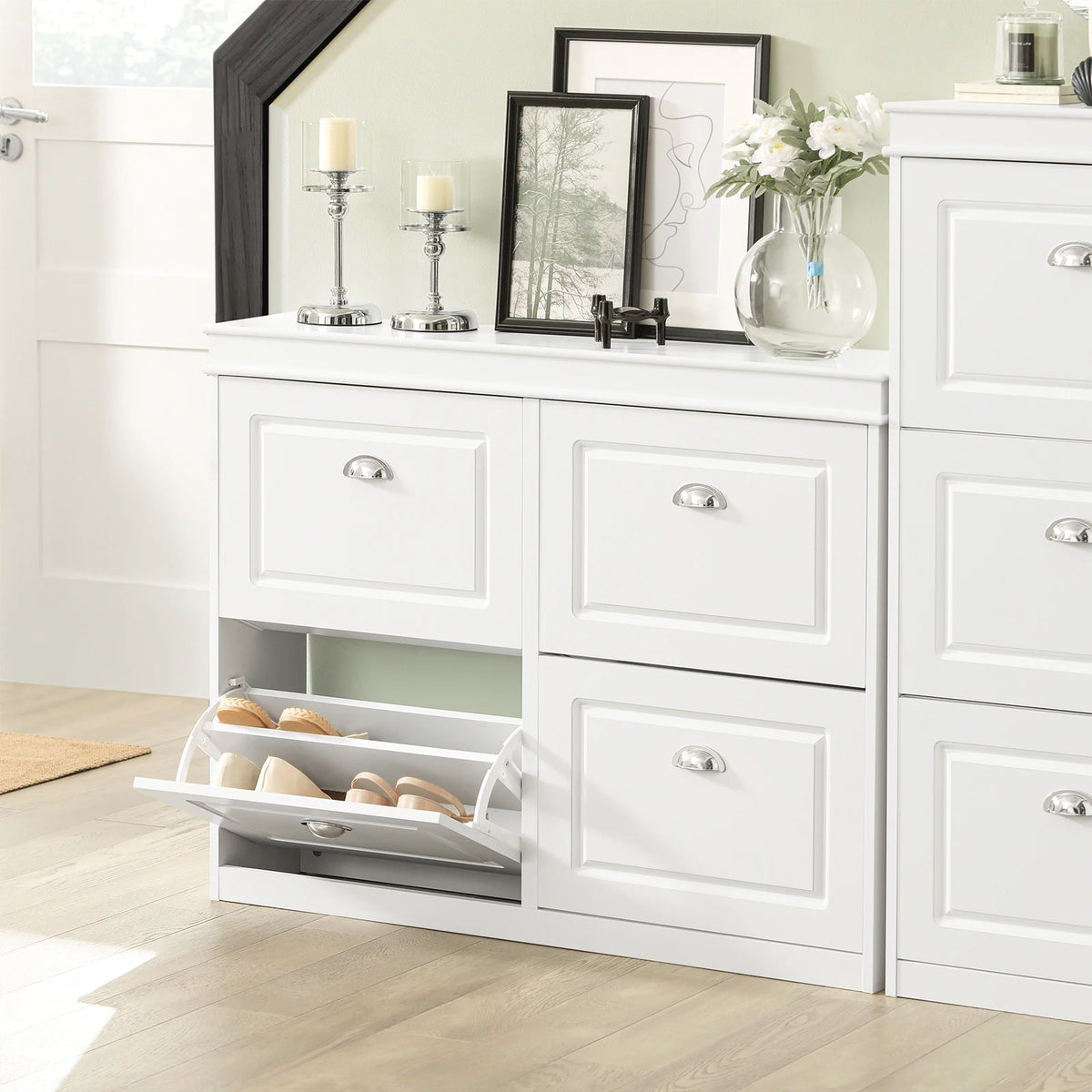 SoBuy FSR79 Shoe Cabinet with 4 flaps, Narrow Shoe Dumpster with 8 shelves, Adjustable shoe rack for hallway, 105x82x24