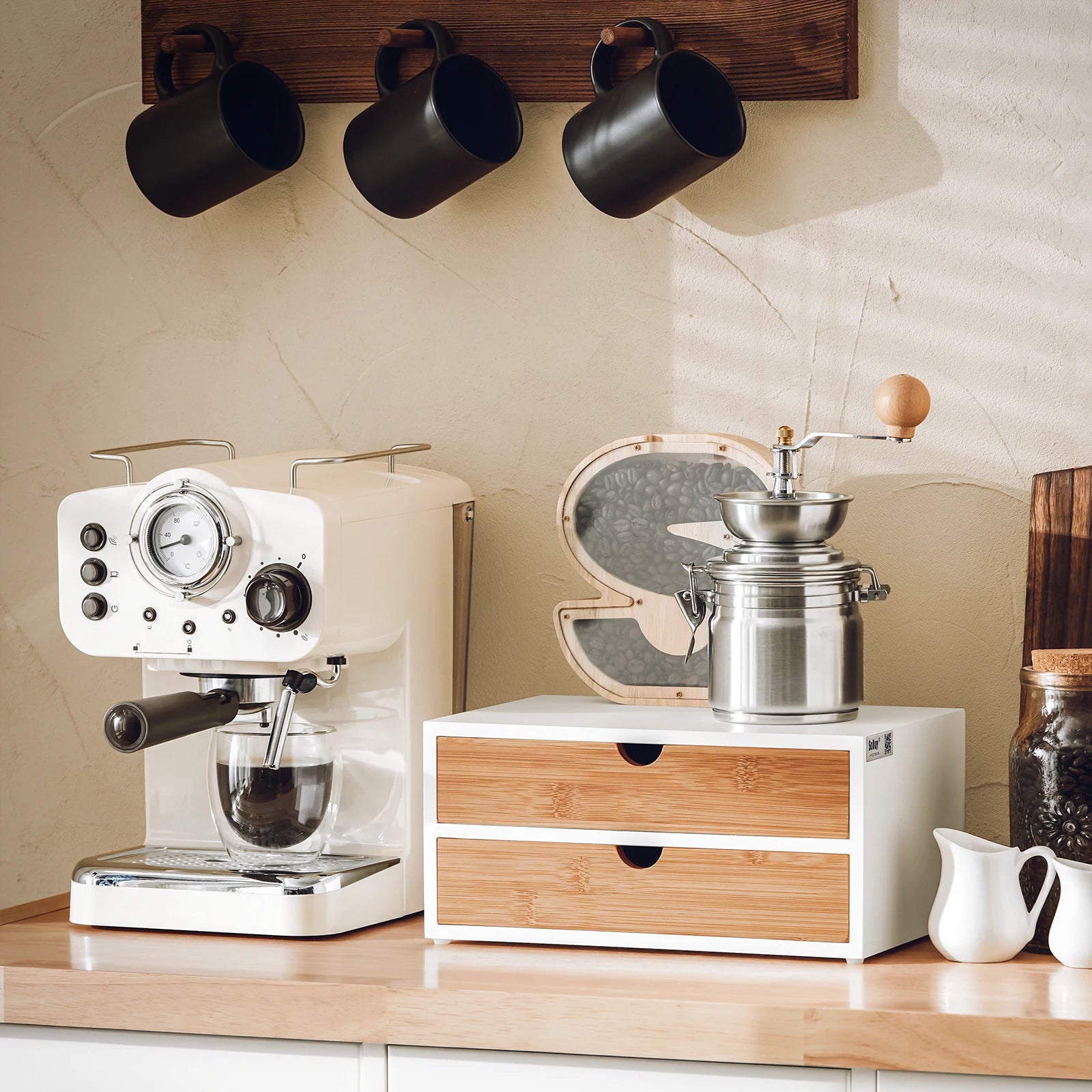 SoBuy®FRG180-WN coffee capsule box made of MDF and bamboo capsule dispenser capsule stand with 2 drawers storage box