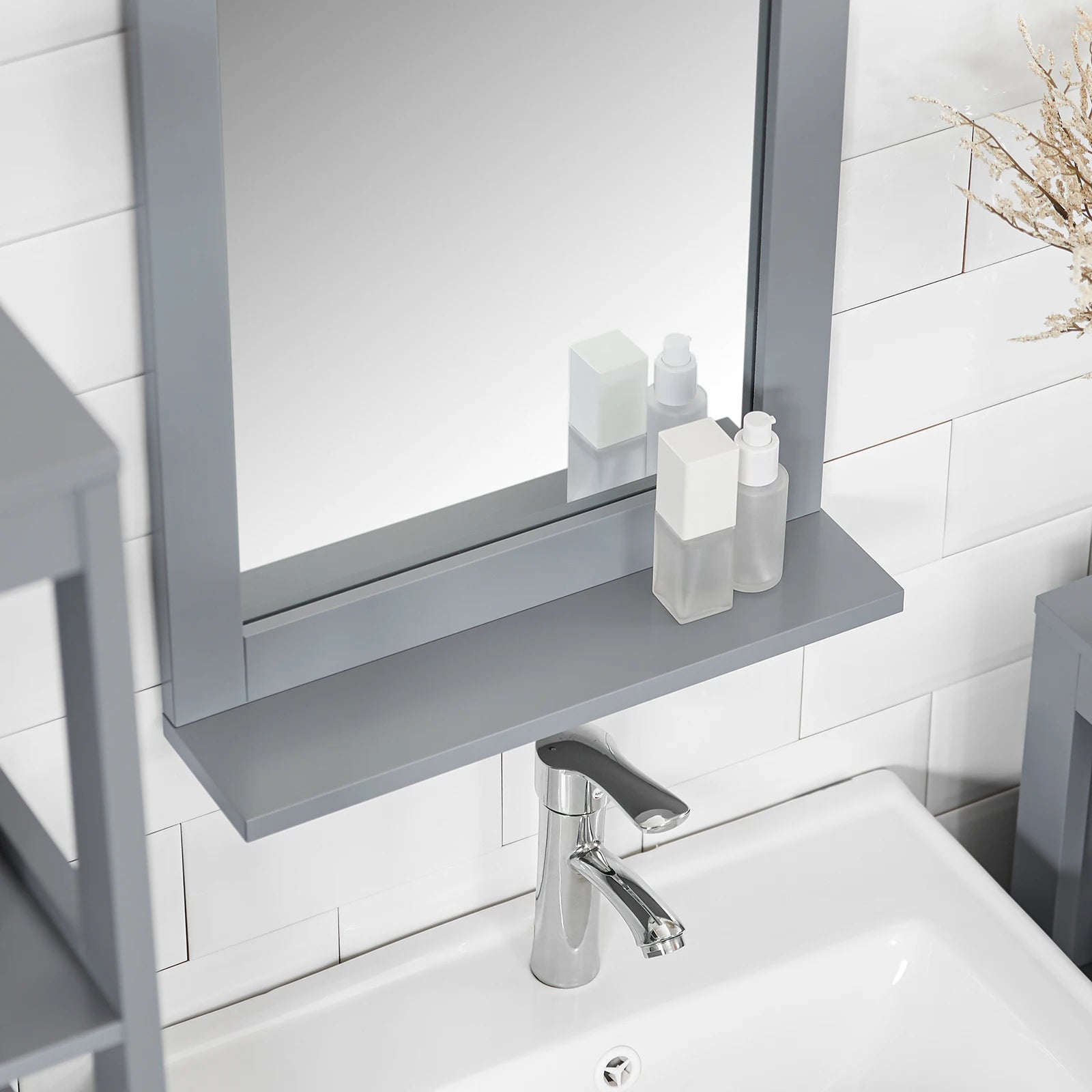 SoBuy FRG129 mirror wall mirror bathroom mirror with shelf dark gray BHT. 40x50x10cm