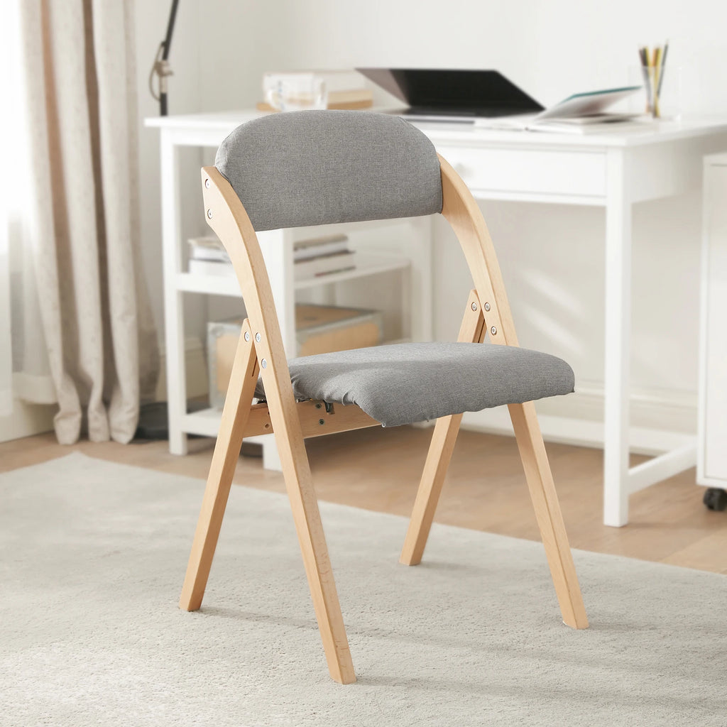 SoBuy FST92-SG Wood Upholstered Folding Chair Ergonomic kitchen Dining Room Foldable Space Saving Assembled kitchen Balcony office Dark Grey 47.5x77x59cm