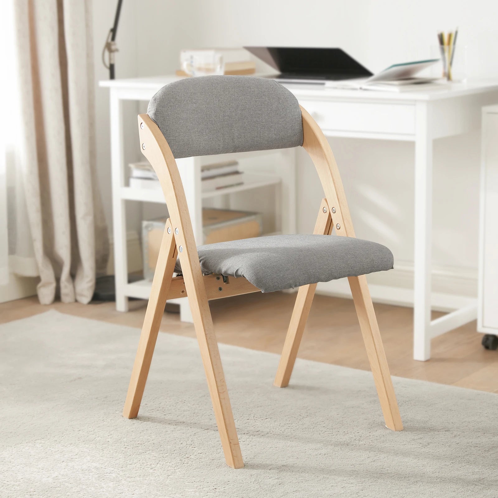SoBuy FST92-SG Wood Upholstered Folding Chair Ergonomic kitchen Dining Room Foldable Space Saving Assembled kitchen Balcony office Dark Grey 47.5x77x59cm