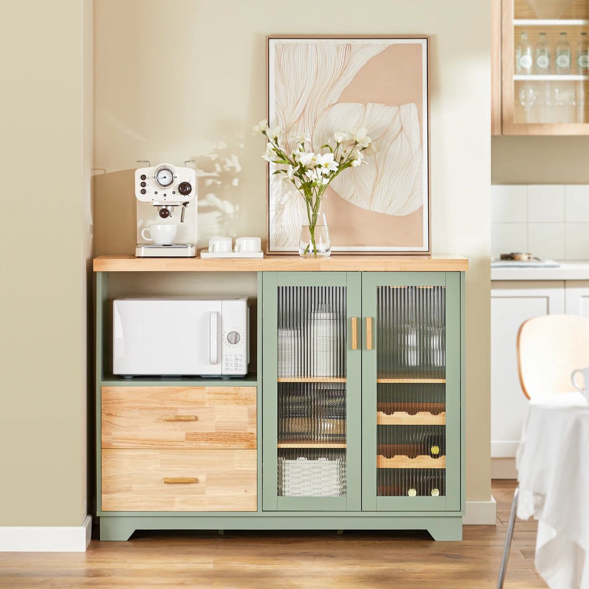 SoBuy FSB81 Buffet Sideboard with 2 Glass Doors Kitchen wardrobe Dresser wardrobe Hallway wardrobe Side wardrobe Microwave wardrobe