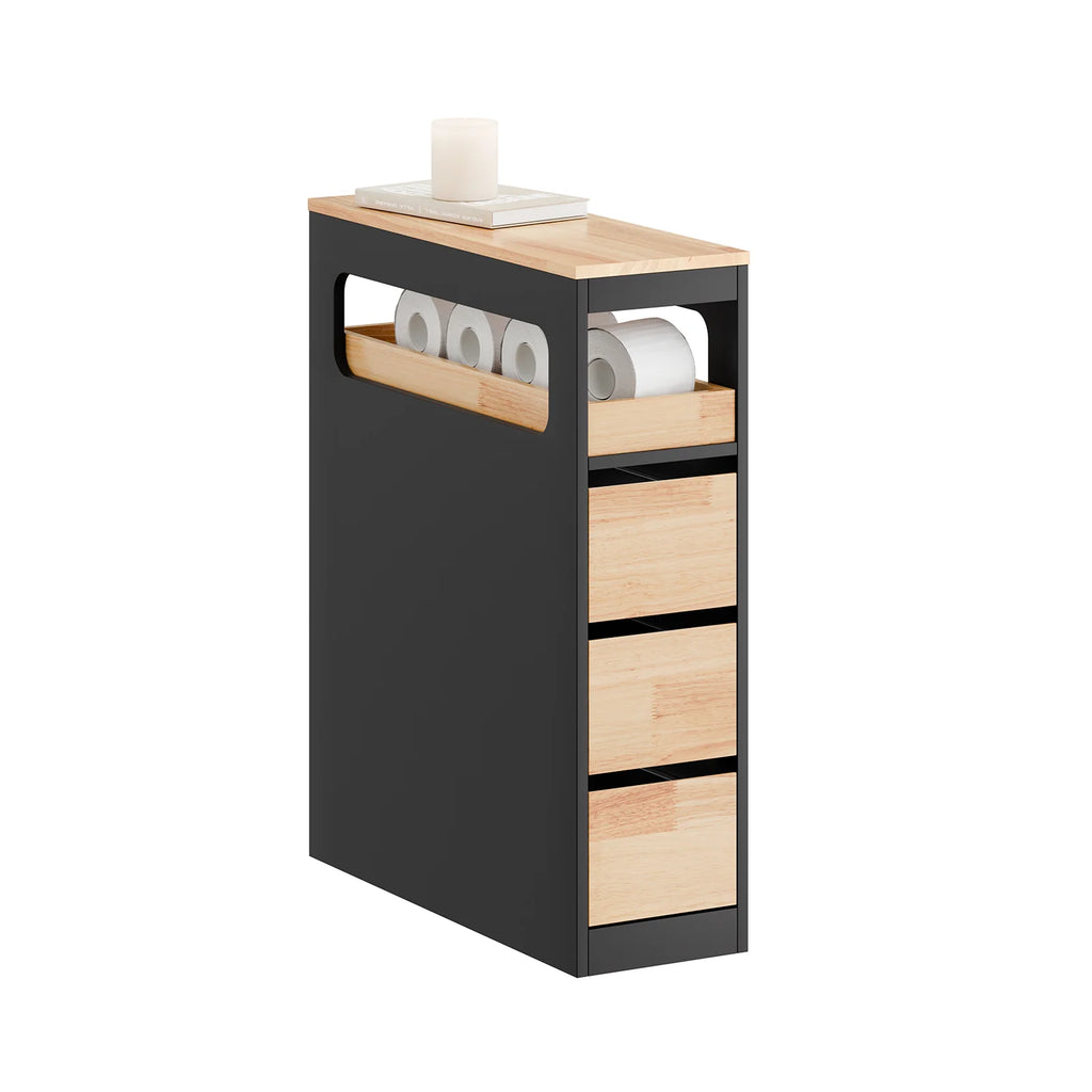 SoBuy BZR54-II-SCH bathroom wardrobe with wheels, narrow bathroom wardrobe with 3 drawers – compact wooden chest of drawers, mobile niche wardrobe for small bathrooms, toilets, and kitchens, black, 65x23x82cm