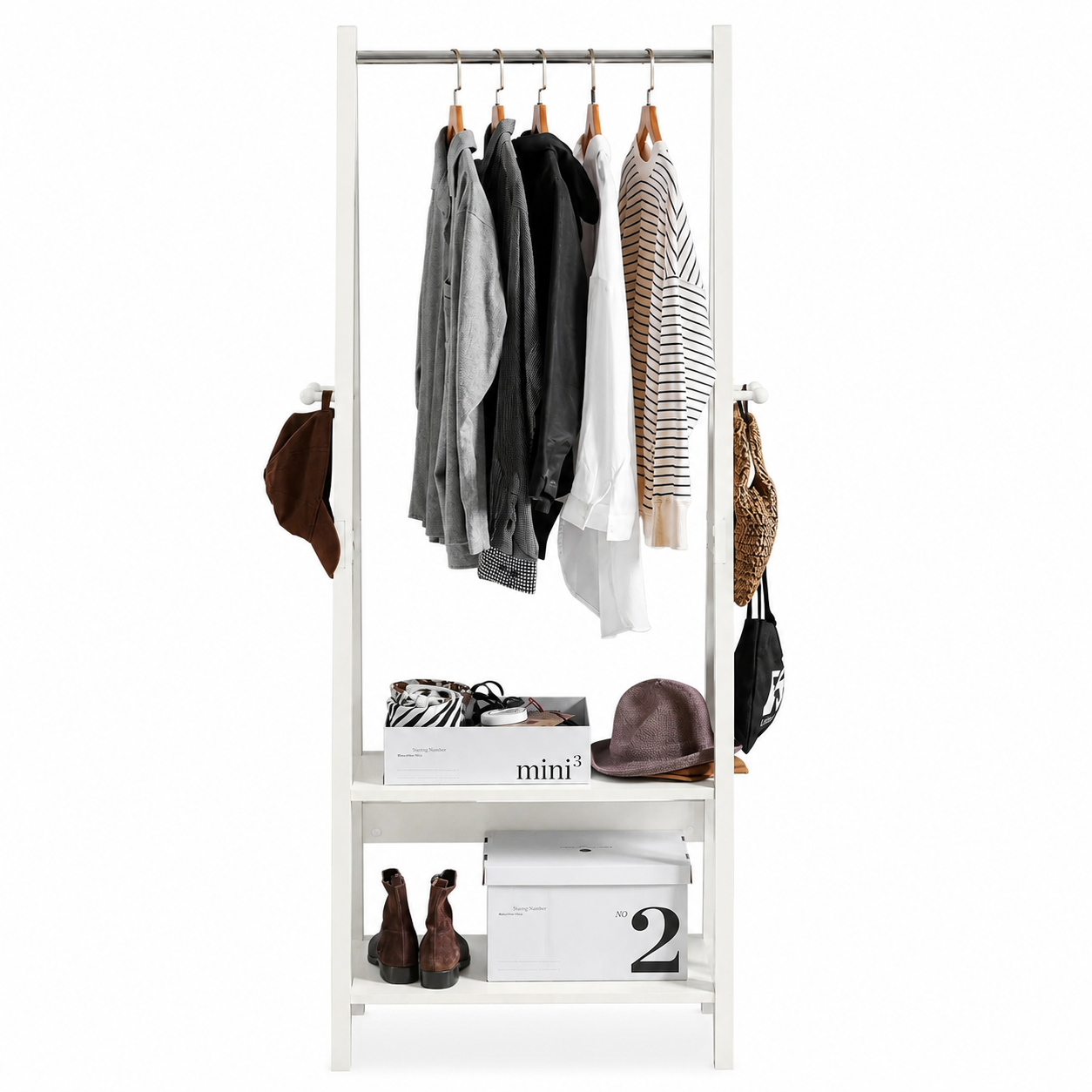 SoBuy FRG59-W dresses stand with 2 shelves, Modern Hanging Bar & Freestanding dresses stand for Bedroom & Hallway White