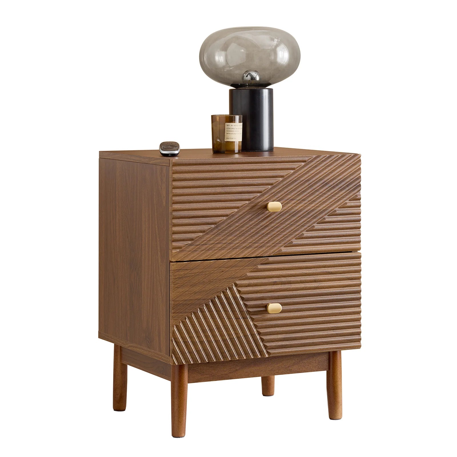 SoBuy FBT170-N vintage bedside table with 2 drawers, wood side table table with rubber tree wooden legs Brown 45 × 40 × 58