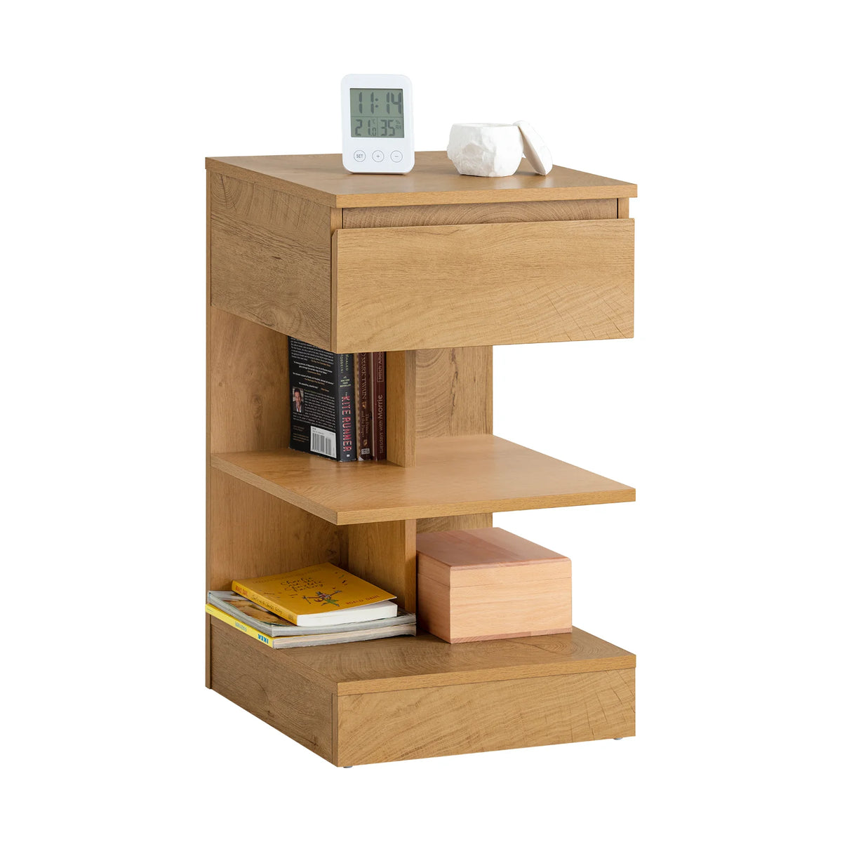 SoBuy FBT49 side table, bedside table, nightstand dresser with 1 drawer and 3 shelves, natural color, WDH approx. 39x65x39cm
