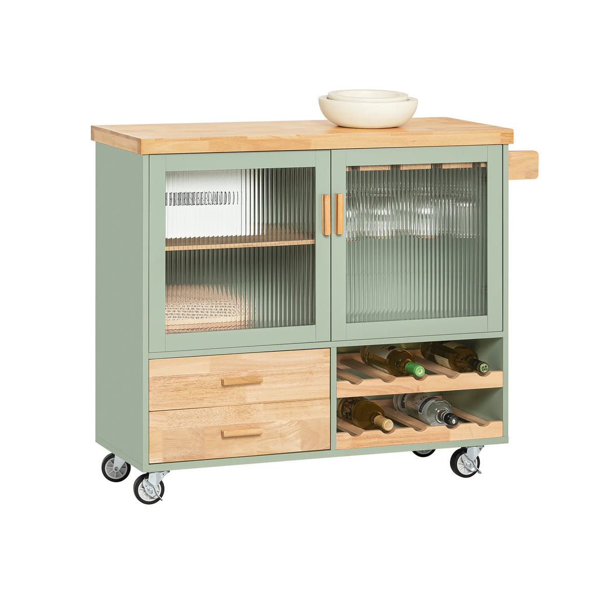 SoBuy FKW114 Kitchen Trolley with Wine Glass Holder and Bottle Holder for Light Mobility Sideboards for kitchen and Dining Room