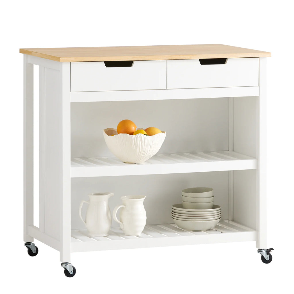 SoBuy FKW74-WN serving trolley with roller trolley kitchen kitchen shelf standing shelf kitchen White-natural 98x94x58CM