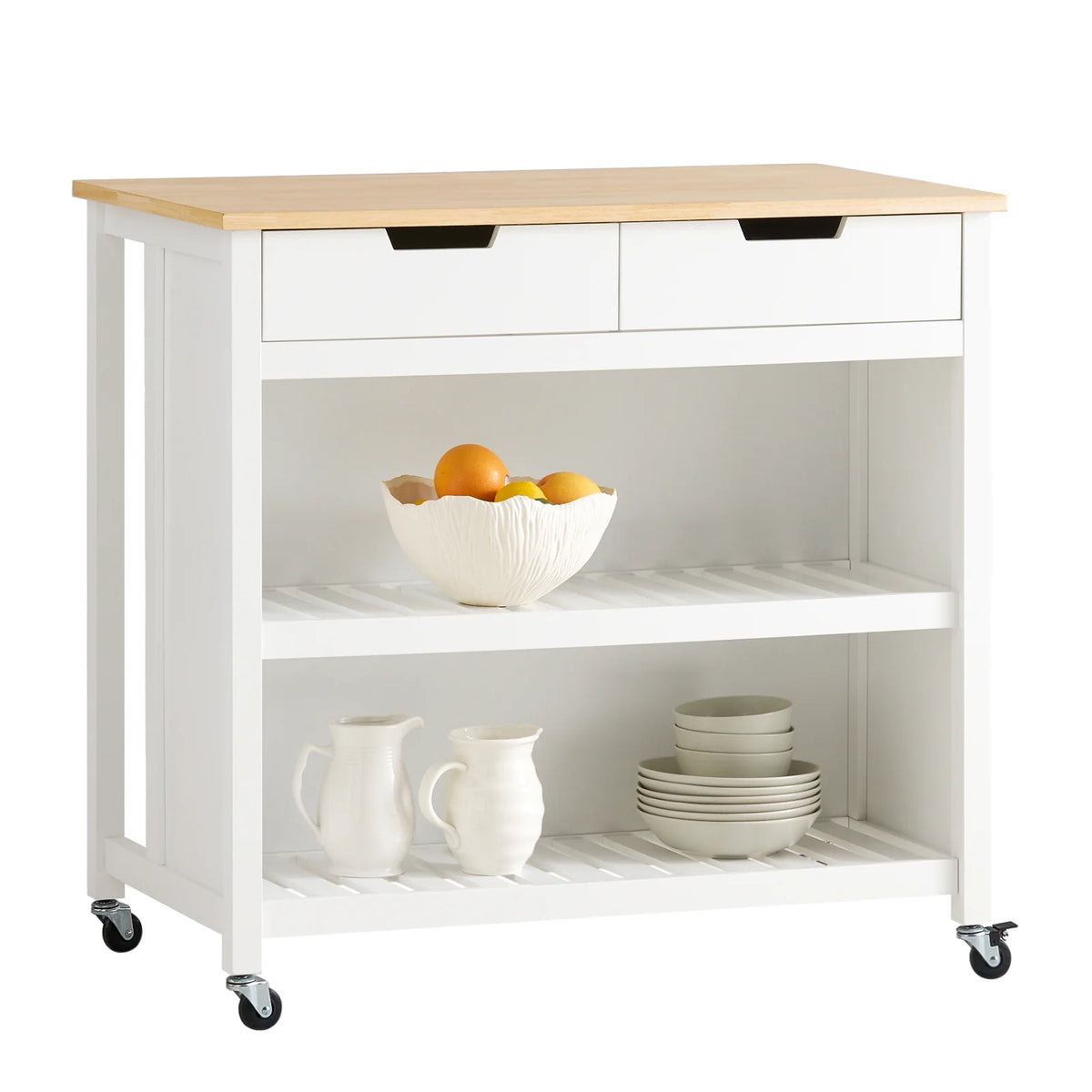 SoBuy FKW74-WN serving trolley with roller trolley kitchen kitchen shelf standing shelf kitchen White-natural 98x94x58CM
