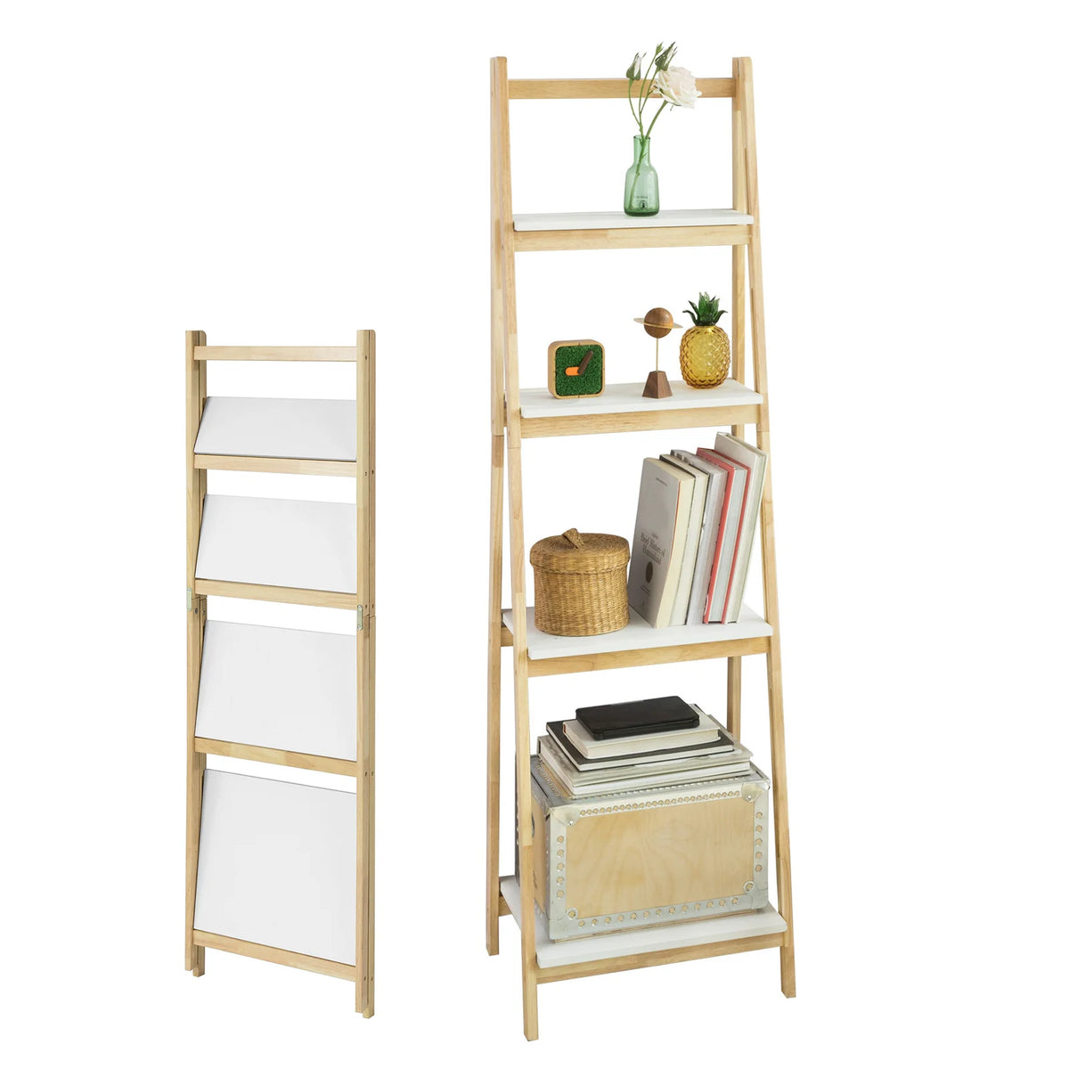 SoBuy FRG162-N Ladder Rack Fold Stand Rack Bookcase with 4 floors Rubber Wood and MDF BHT: 42x140x34cm
