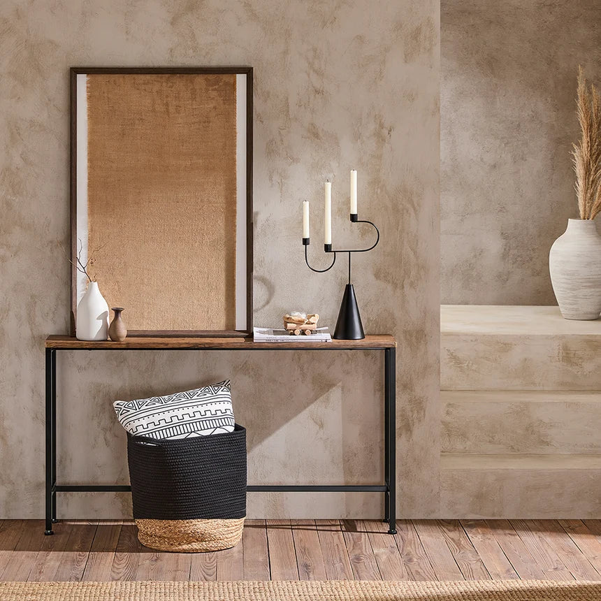 SoBuy FSB19-E console table narrow hallway table – console tables for the living room, vintage metal sideboard, robust design – ideal for hallway furniture, office – natural & black, 120x65x20cm