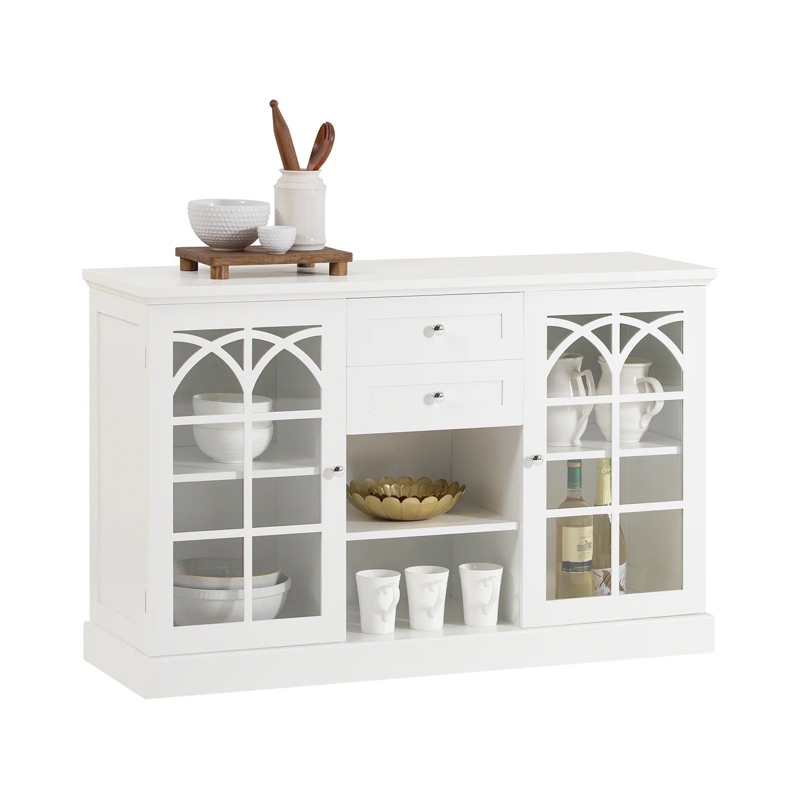SoBuy FSB79-W Sideboard with 2 glass doors and 2 drawers kitchen wardrobe chest of drawers hallway wardrobe buffet storage wardrobe
