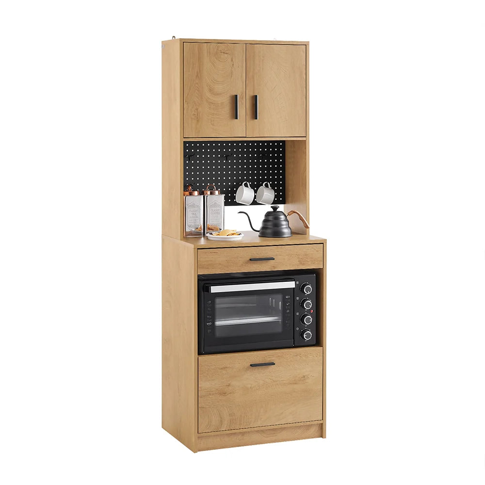 SoBuy FSB98-N Microwave wardrobe with Pegboard High wardrobe Sideboard Kitchen wardrobe with Kitchen Trolley Vintage BHT approx 60x170x40cm