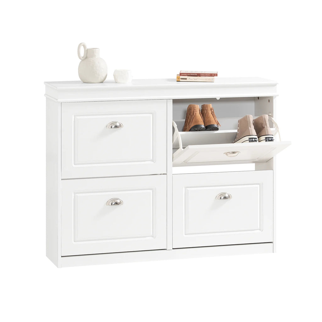 SoBuy FSR79 Shoe Cabinet with 4 flaps, Narrow Shoe Dumpster with 8 shelves, Adjustable shoe rack for hallway, 105x82x24