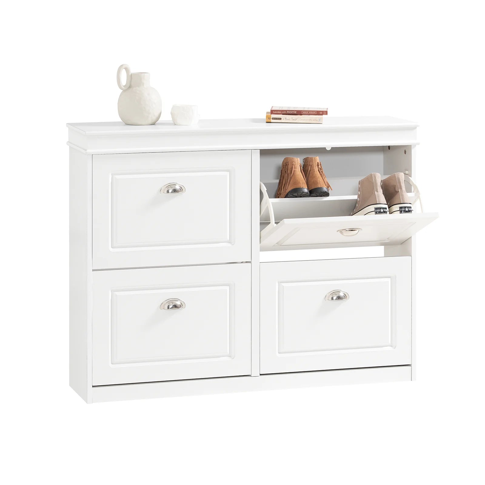 SoBuy FSR79 Shoe Cabinet with 4 flaps, Narrow Shoe Dumpster with 8 shelves, Adjustable shoe rack for hallway, 105x82x24