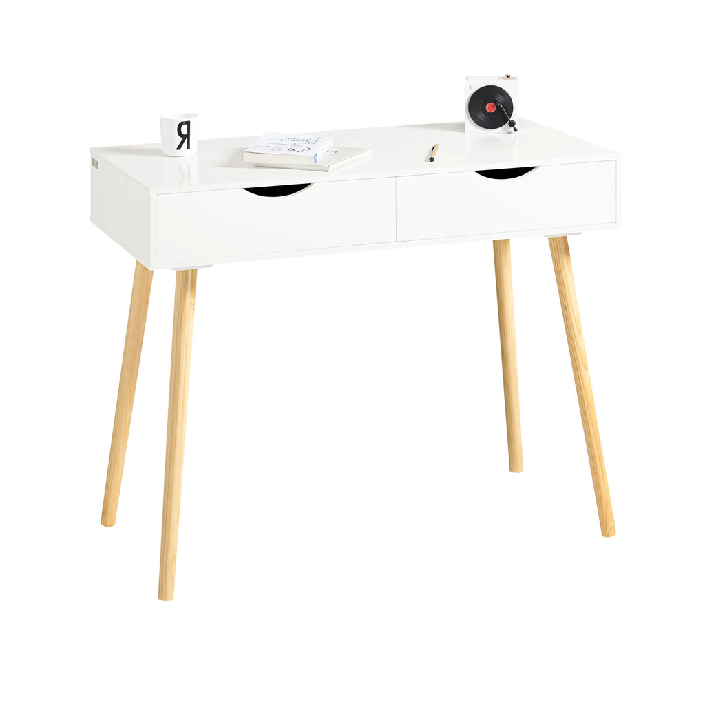 SoBuy FWT40-WN desk with 2 drawers table computer table children's desk office table, White/nature BHT CA: 90x77x45cm