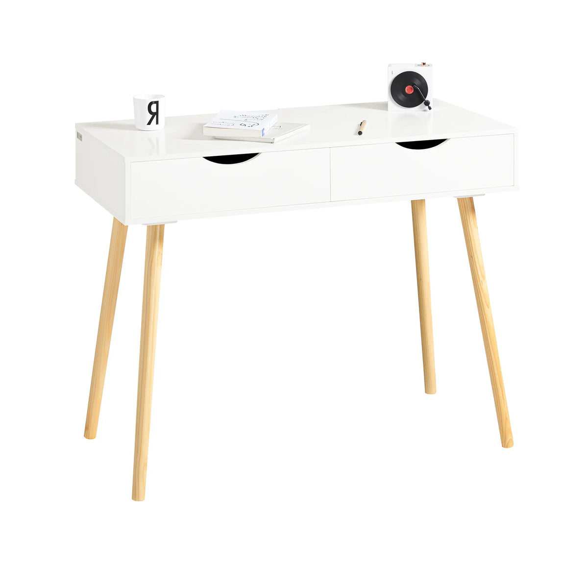 SoBuy FWT40-WN desk with 2 drawers table computer table children's desk office table, White/nature BHT CA: 90x77x45cm