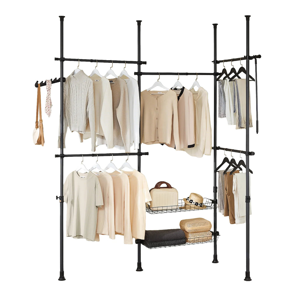 SoBuy KLS04-II Telescopic dresses stand Robust dresses Bar Adjustable Open dresses Cabinet with Storage for Sleeping Cart