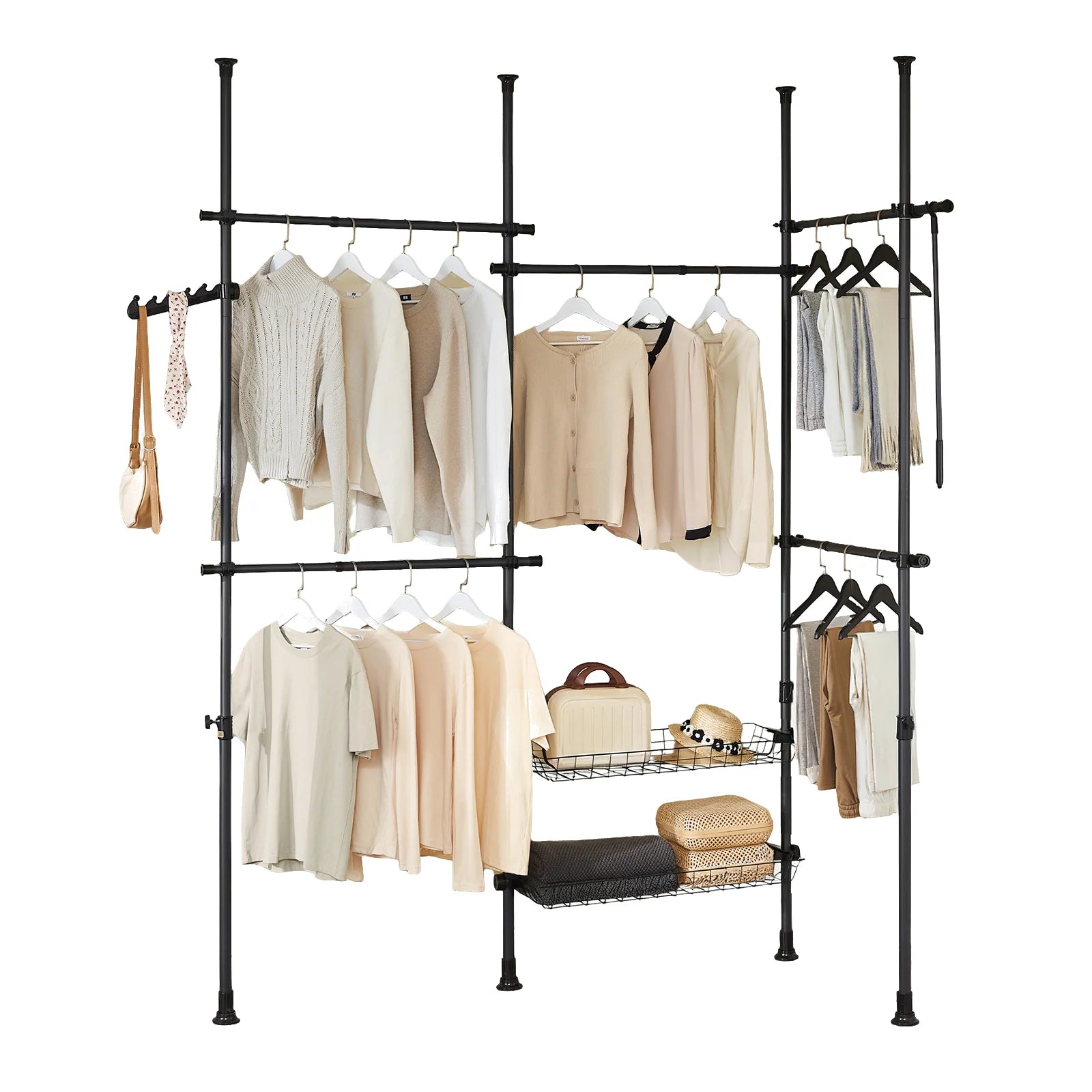 SoBuy KLS04-II Telescopic dresses stand Robust dresses Bar Adjustable Open dresses Cabinet with Storage for Sleeping Cart
