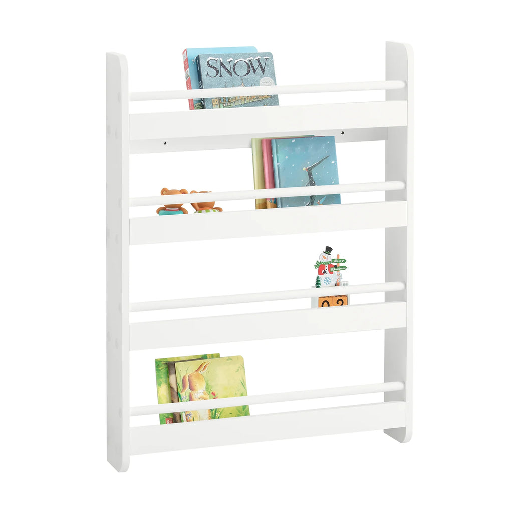 SoBuy KMB08-W children’s shelf, bookshelf for kids, wall shelf, hanging shelf, storage shelf with 4 compartments for books and decor