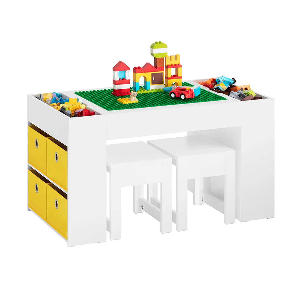 SoBuy KMB75-W Children's table with 2 Chairs Children table chair Set Child Seat Group with Storage Game Table White 87x50x50cm