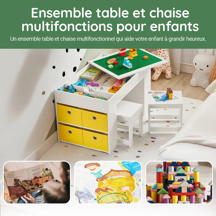 SoBuy KMB75-W Children's table with 2 Chairs Children table chair Set Child Seat Group with Storage Game Table White 87x50x50cm