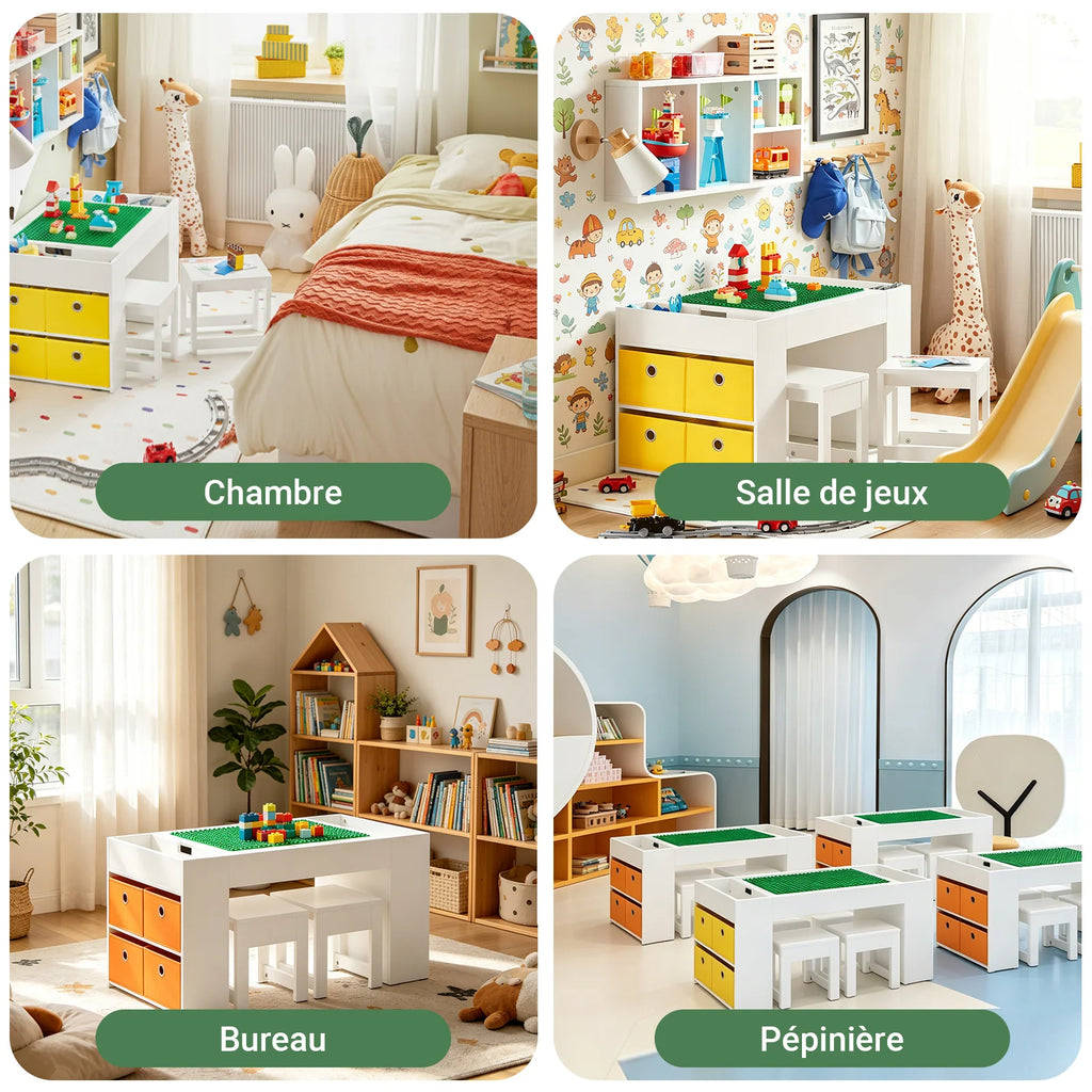 SoBuy KMB75-W Children's table with 2 Chairs Children table chair Set Child Seat Group with Storage Game Table White 87x50x50cm