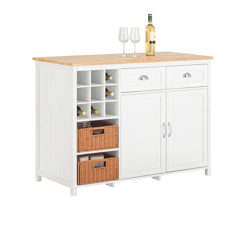 SoBuy KNL05-W Kitchen Island With 2 Rattan Baskets Freestanding Kitchen wardrobe Sideboard Bar Table dining table Buffet White 120x90x56cm