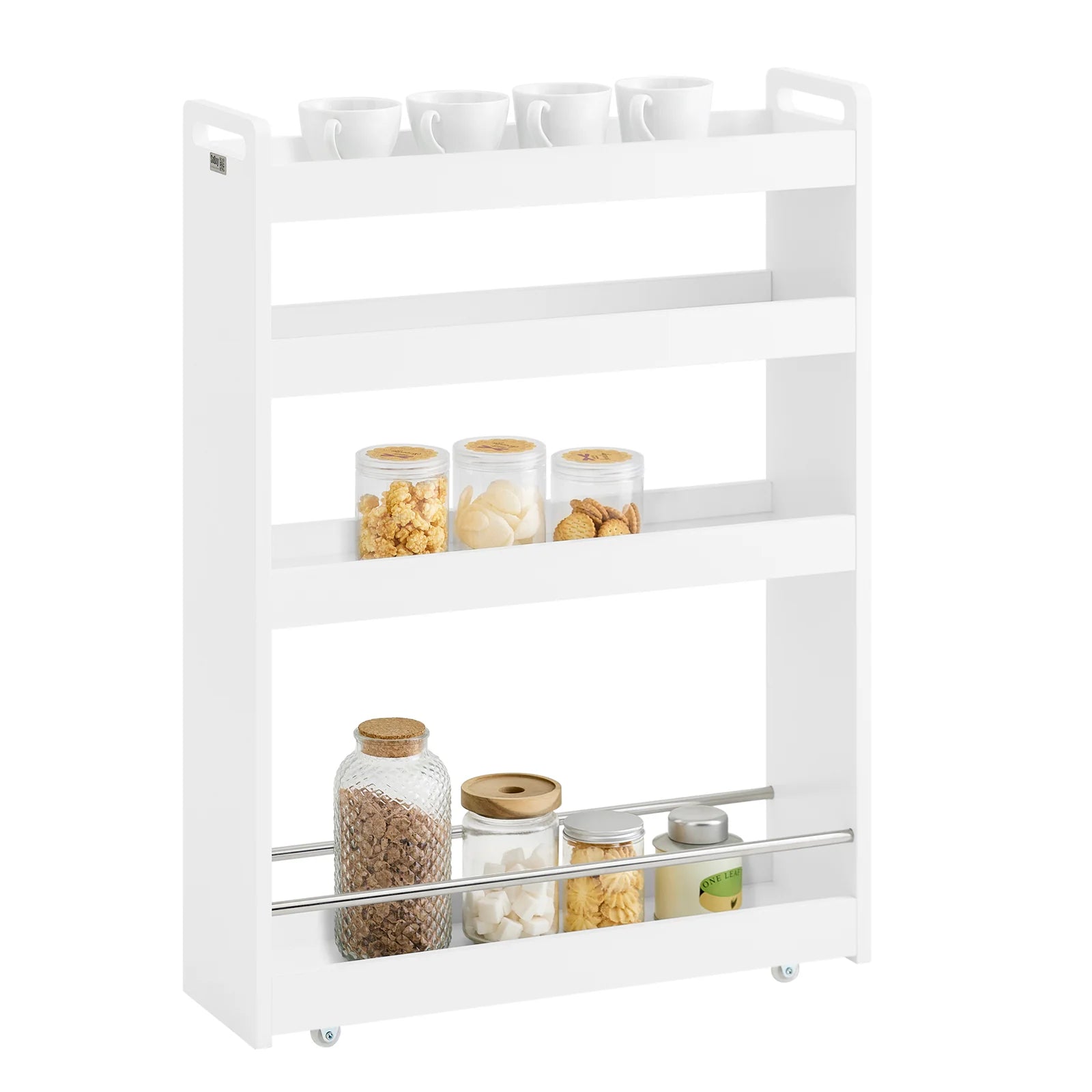SoBuy NSR01-W niche rack with 4 floors kitchen shelf with wheels bathroom trolley order car trolley White BHT approx.:18x82x60cm