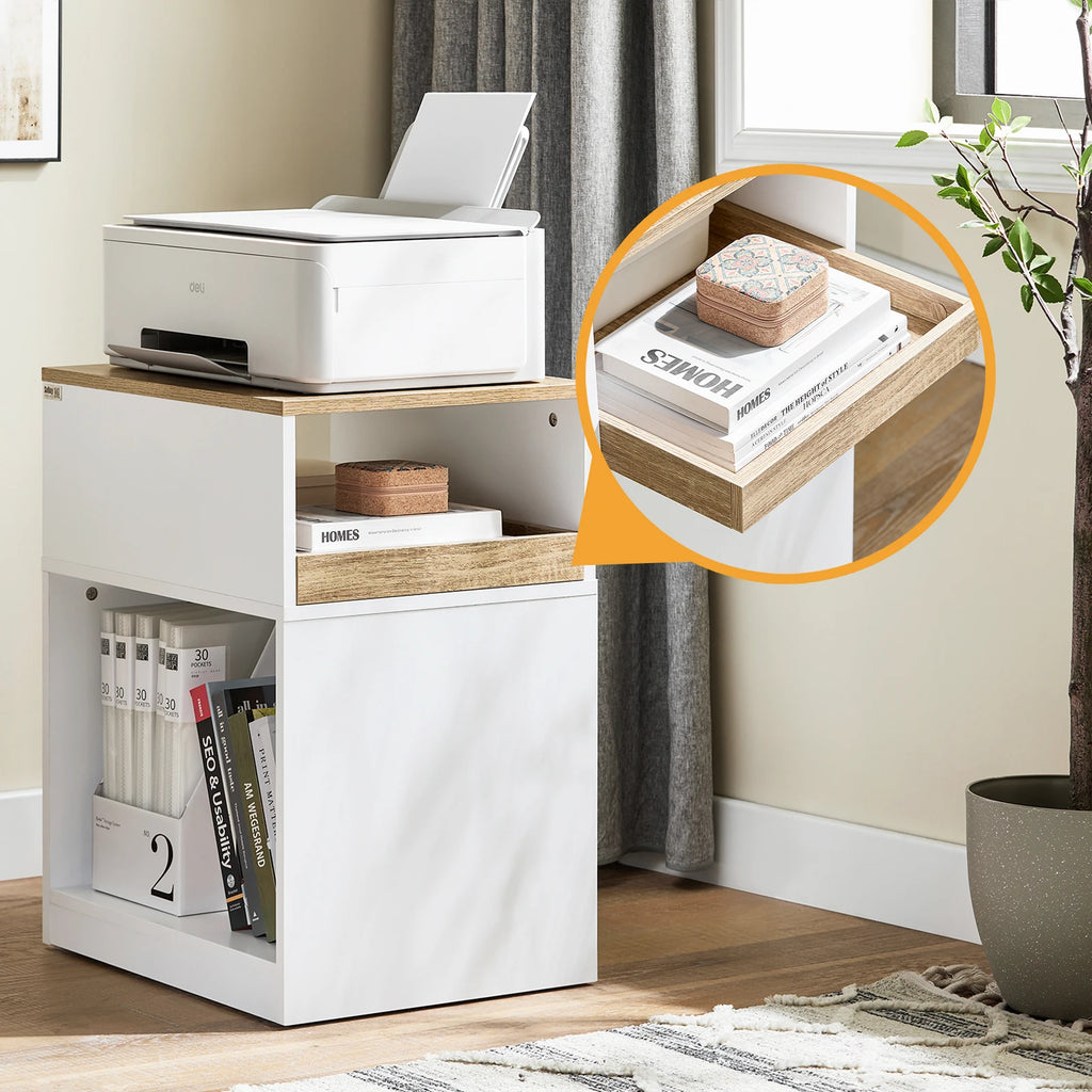SoBuy ASK08-WN table with Rolls Hidden Rolls 3 hand fan Roll Container desk for office White Nature 40x65x50cm