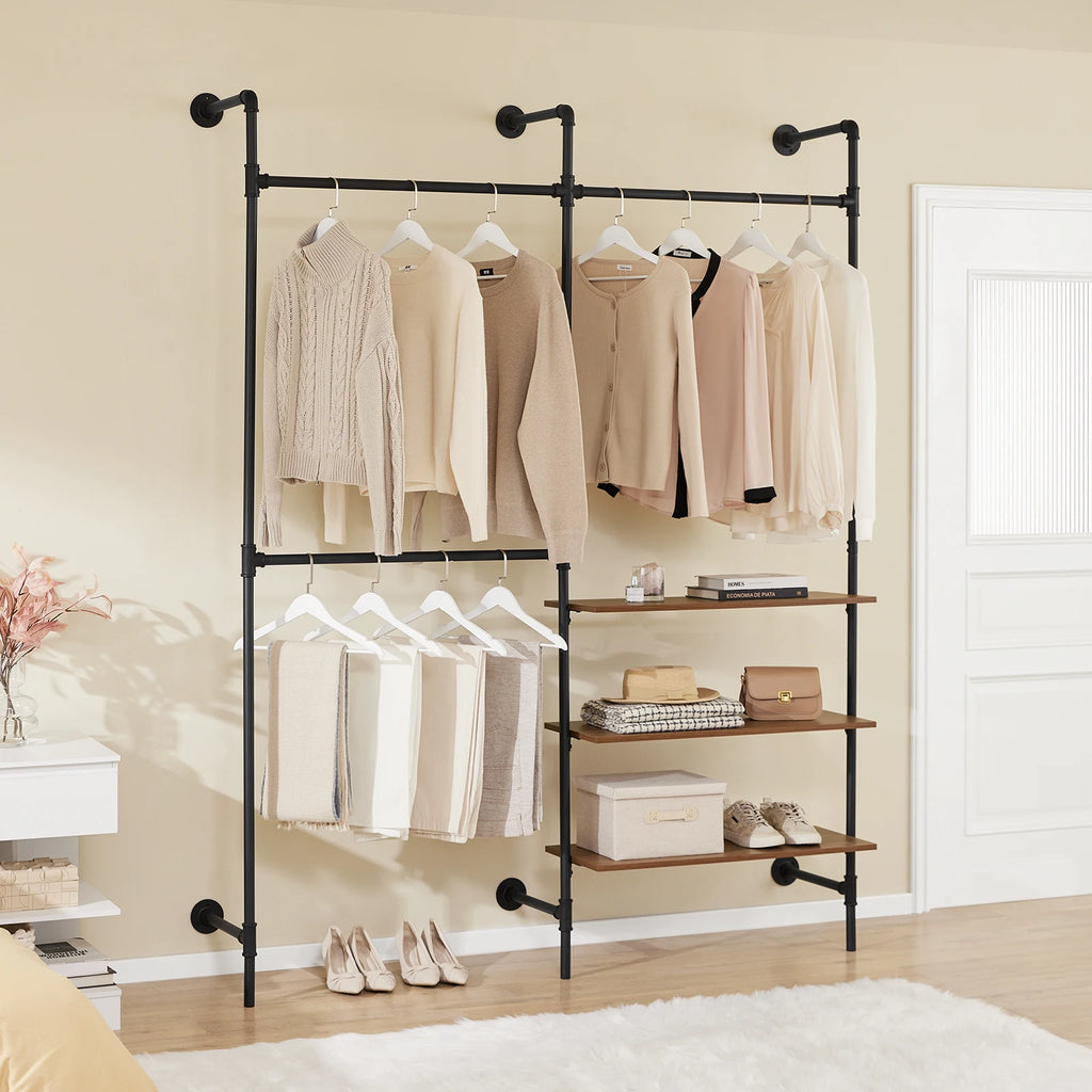 SoBuy KLS18-SCH wall mounted dresses stand with 3 dresses rods & 3 MDF storage space-saving open dresses cabinet