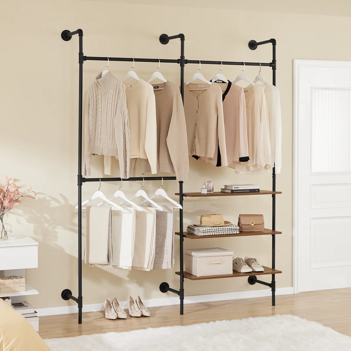 SoBuy KLS18-SCH wall mounted dresses stand with 3 dresses rods & 3 MDF storage space-saving open dresses cabinet