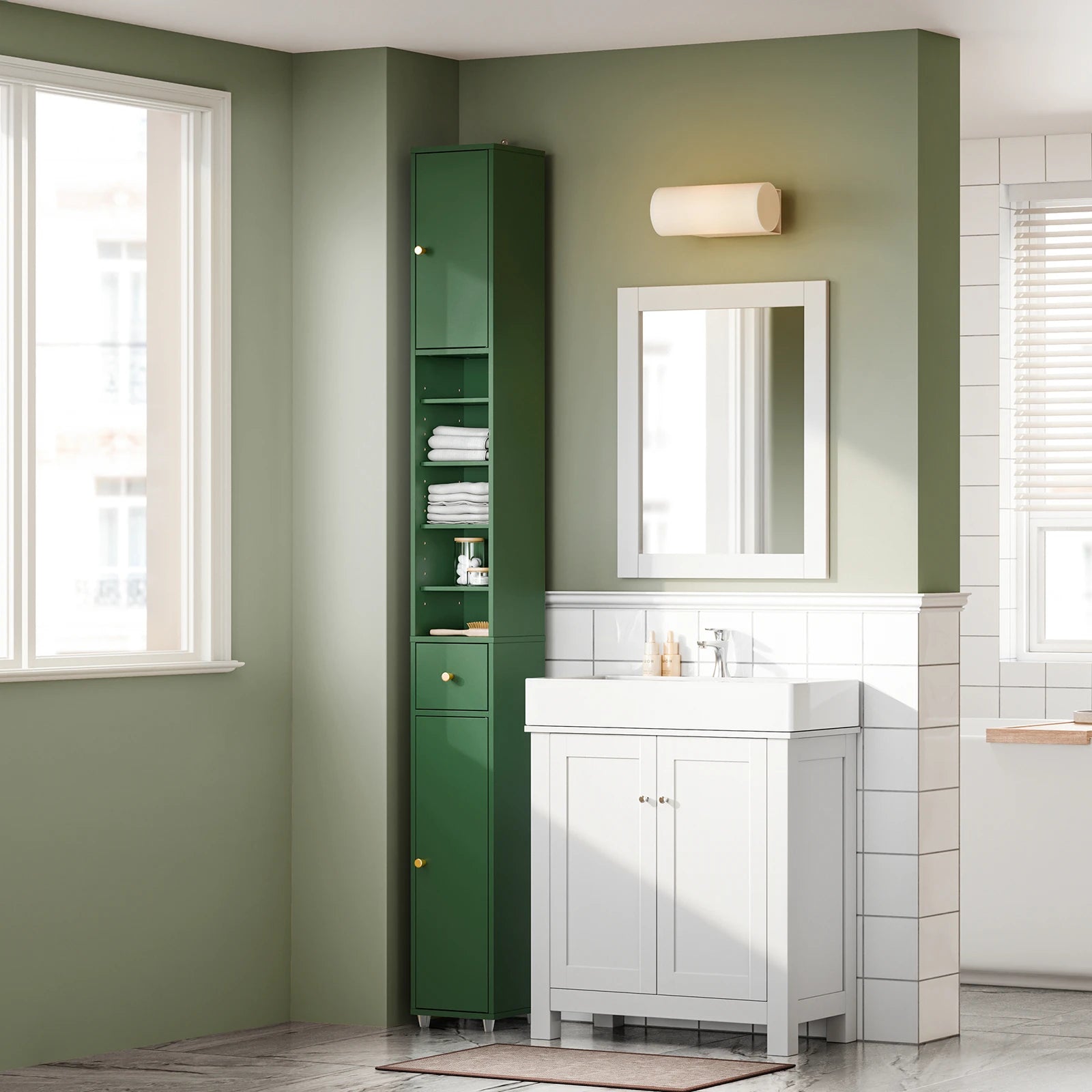 SoBuy BZR34-II Bath wardrobe High wardrobe Narsy with Adjustable Floors Water Repellent Wood Space Saving Bath furniture 20x180x20