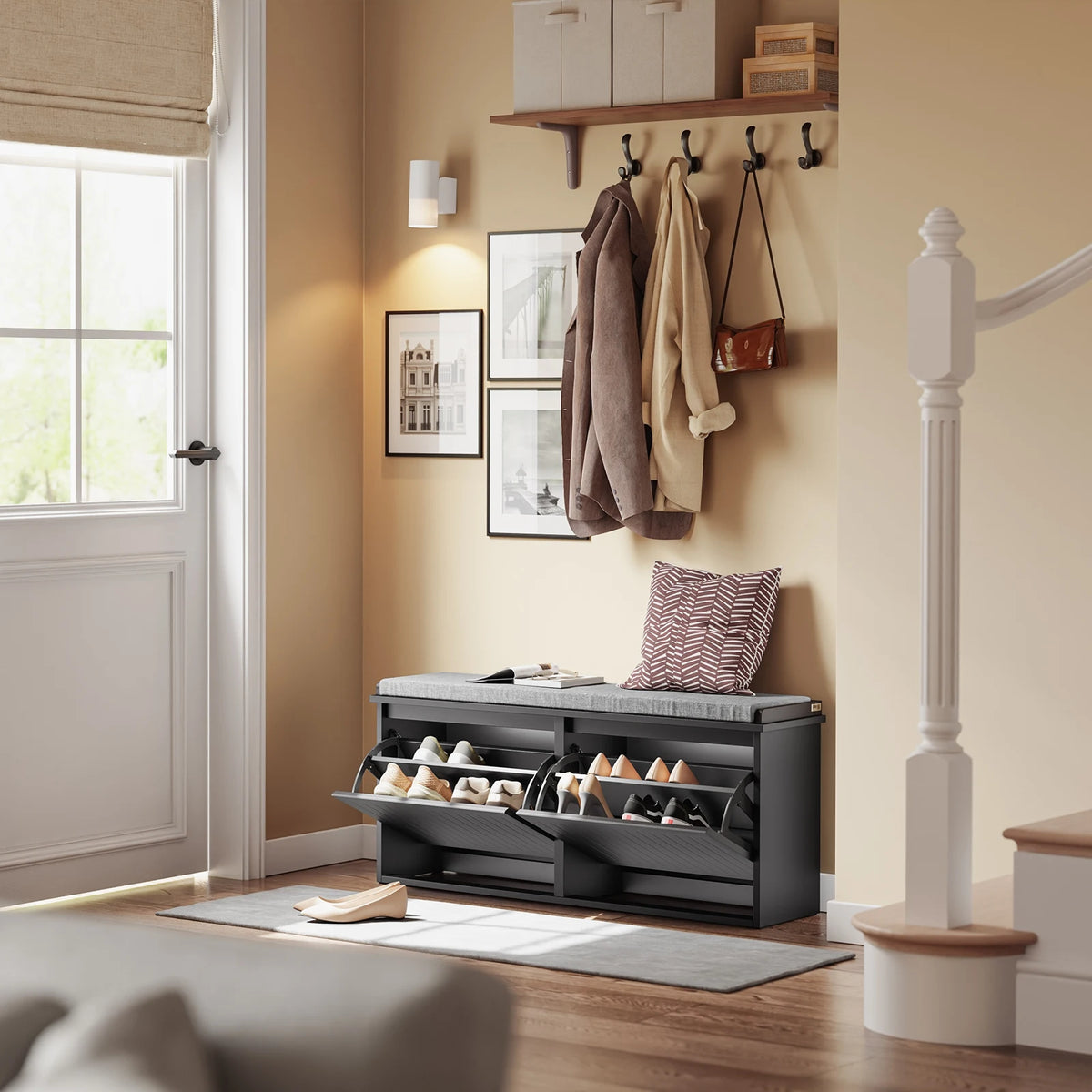 SoBuy FSR98-XL bench with storage space, shoe bench with seat, up to 158kg 100x46x26CM