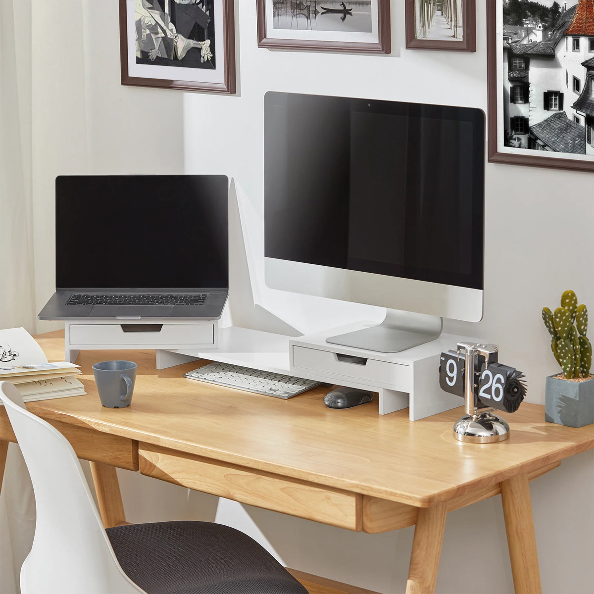 SoBuy BBF04 monitor increase for 2 monitors screen stand with 2 drawer widths adjustable BHT about 60-107x11x22cm