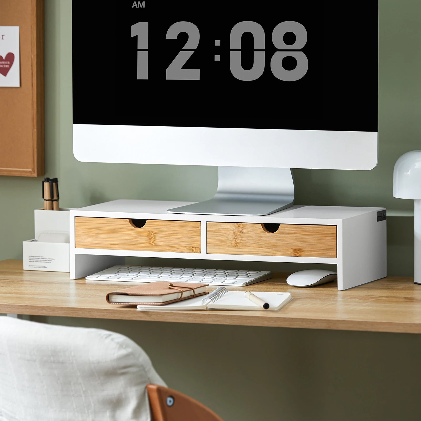 SoBuy BBF02 monitor screen stand monitor increase monitor stand with 2 drawers BHT approx. 47x11x18cm