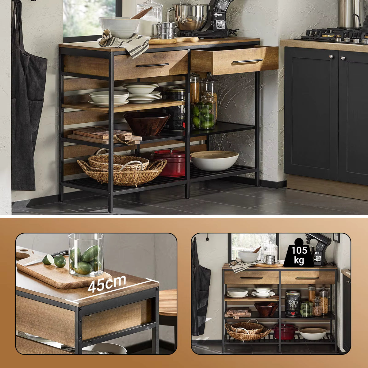 SoBuy FSB85-PF Kitchen Island Kitchen Rack kitchen Cart Sideboard with Drawer and Shelves Dresser Kitchen wardrobe