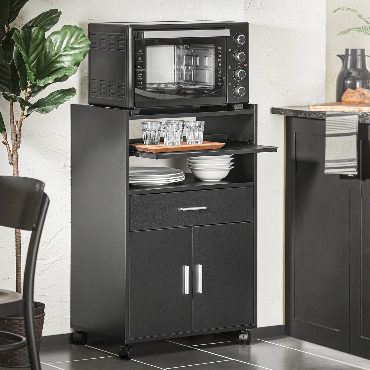 SoBuy FSB09 kitchen wardrobe kitchen cart rolling cabinet drink cart microwave wardrobe with one sliding shelf