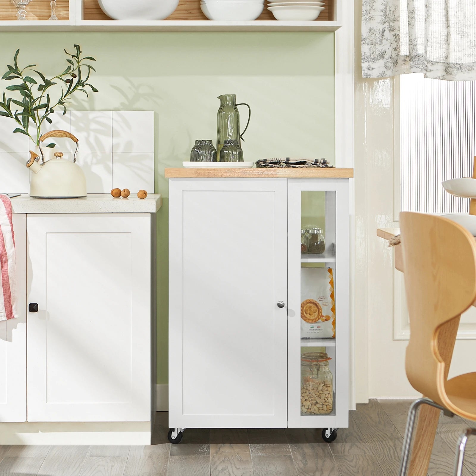 SoBuy FKW75-WN Roller Carts For kitchen living room Dining Room White-Nature