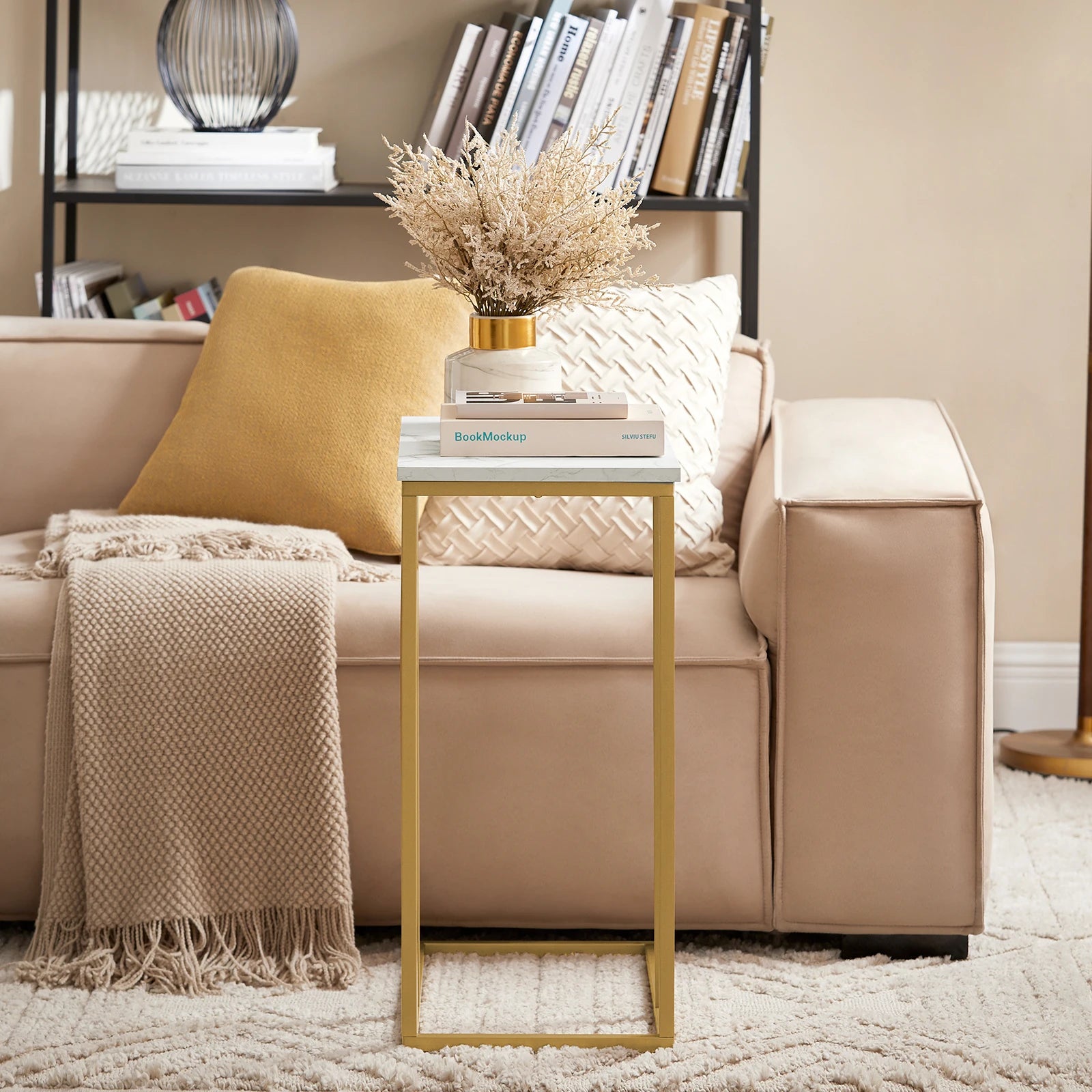 SoBuy FBT87-G side table Sofa table coffee table Laptop table bed table care table with gold BHT approx. 48x62x30cm