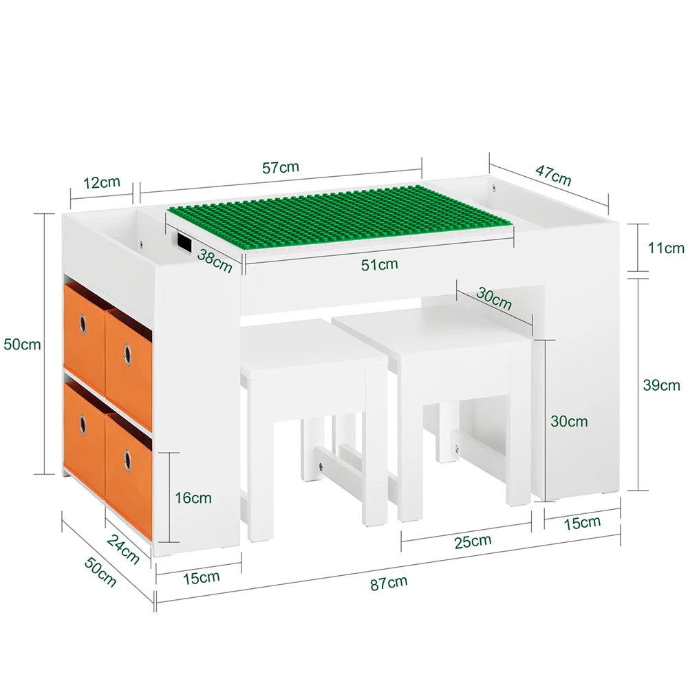 SoBuy KMB75-W Children's table with 2 Chairs Children table chair Set Child Seat Group with Storage Game Table White 87x50x50cm