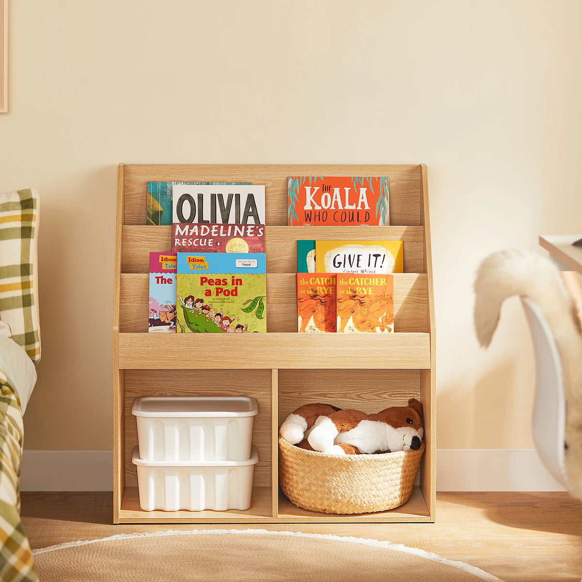 SoBuy KMB01 children's shelf with 3 storage compartments and 2 open compartments newspaper stand storage shelf White