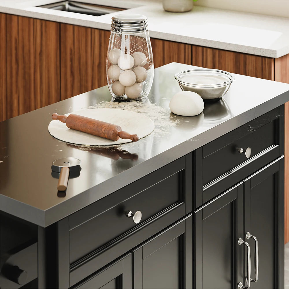 SoBuy FKW71-III-SCH Kitchen Trolley Black with 2 Drawers Large Storage Kitchen Trolley Kitchen Trolley with MDF 115 × 71 × 93 cm Load Capacity 98 kg