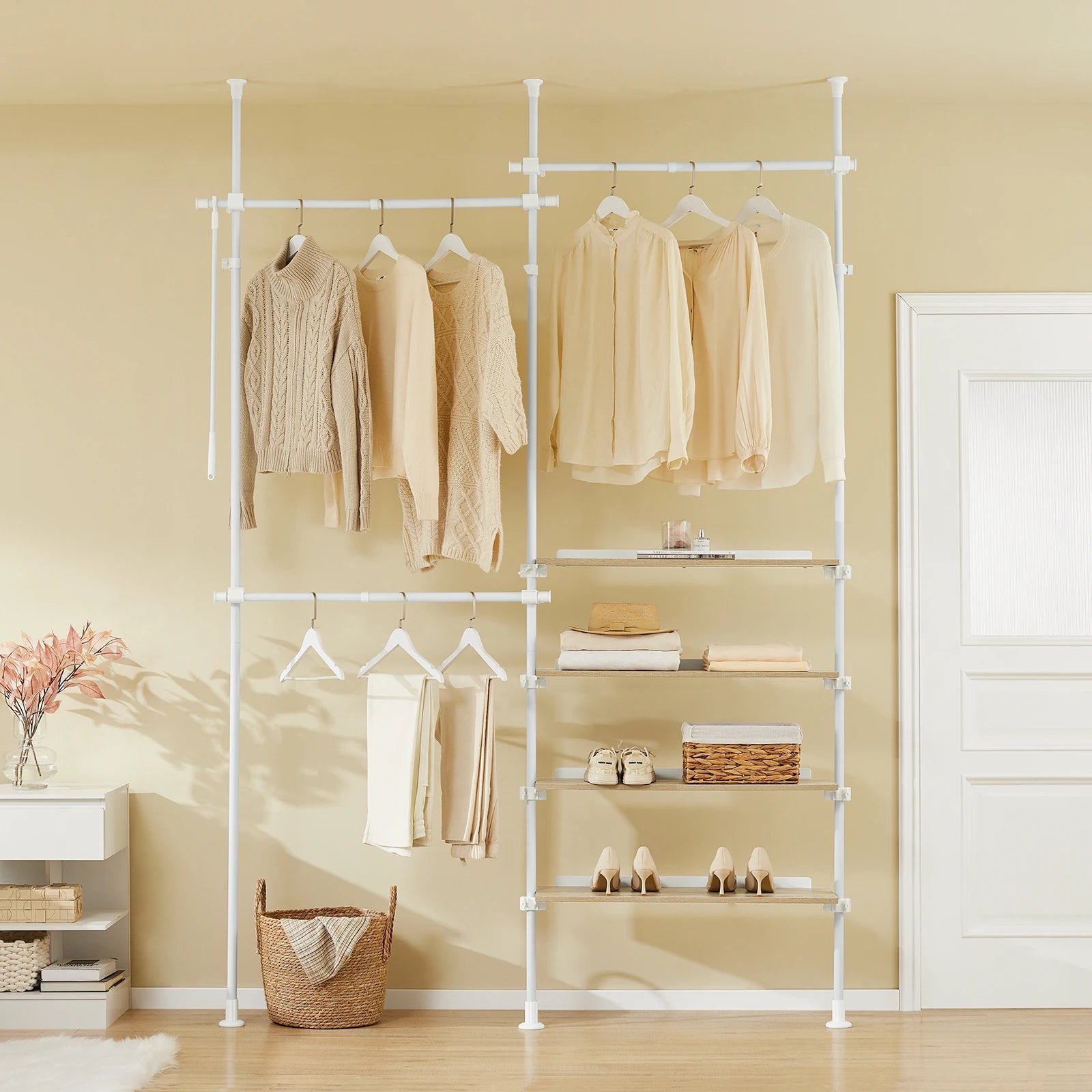 SoBuy KLS17-WN Telescopic dresses stand Heavy Duty with Racks & Cloakroom Racks White Nature