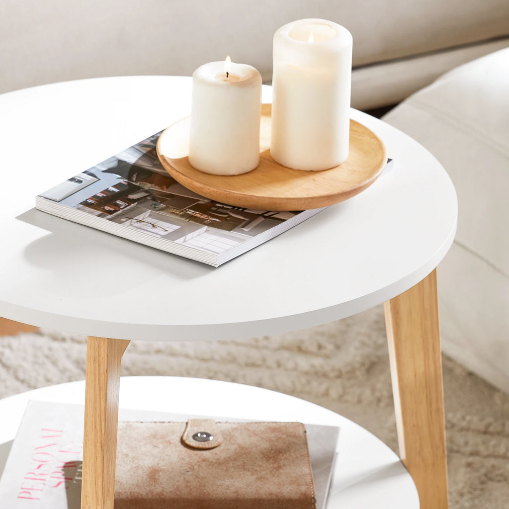 SoBuy FBT75-W set side table round shelves set table coffee table sofa table coffee table living room table White/Nature