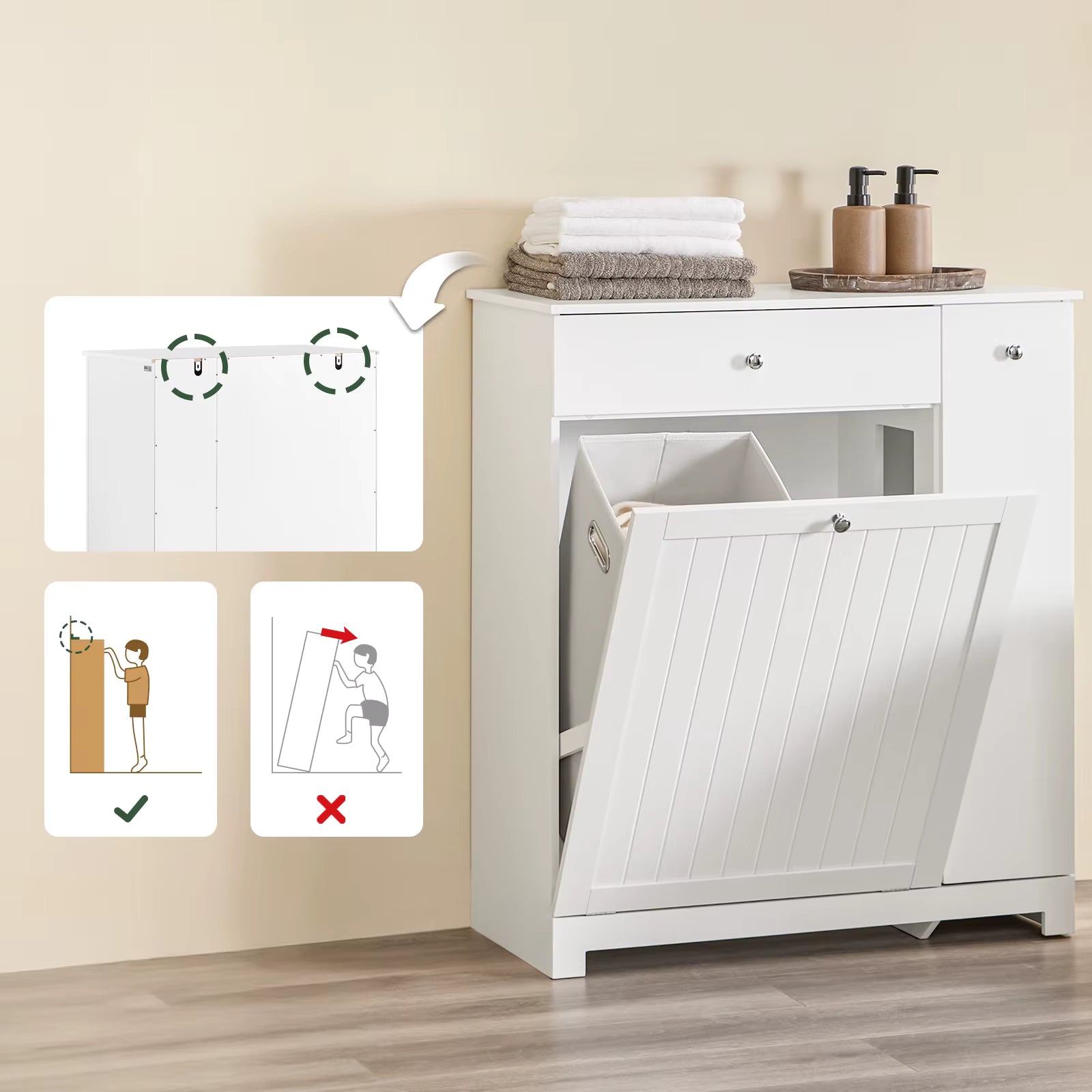 SoBuy BZR214-W Bathroom Cabinet with laundry collector, 1 drawer, 2 baskets & pull-out compartment 78x38x90cm