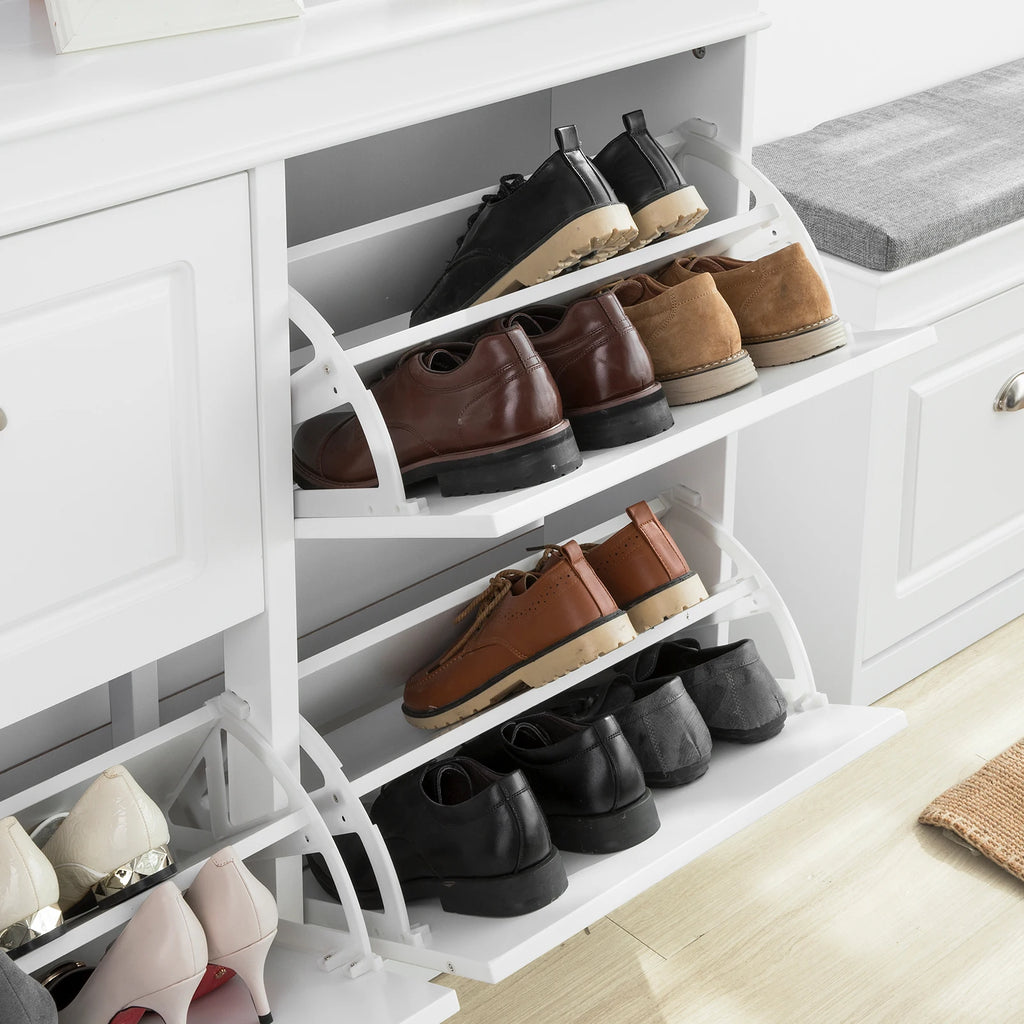 SoBuy FSR79 Shoe Cabinet with 4 flaps, Narrow Shoe Dumpster with 8 shelves, Adjustable shoe rack for hallway, 105x82x24
